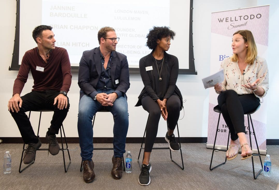 Welltodo Summit 17: Jannine Bardouille – London Maven at Lululemon, Brian Chappon – Founder of Flyfit Global and Julian Hitch – Director of Well-being at Leon